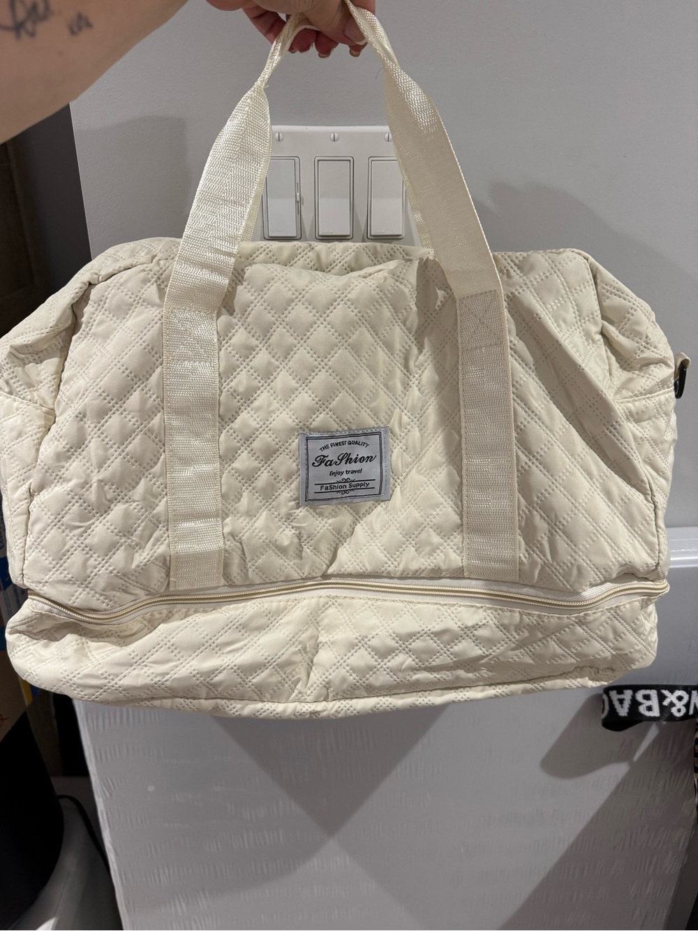 Quilted Cream Weekender Bag